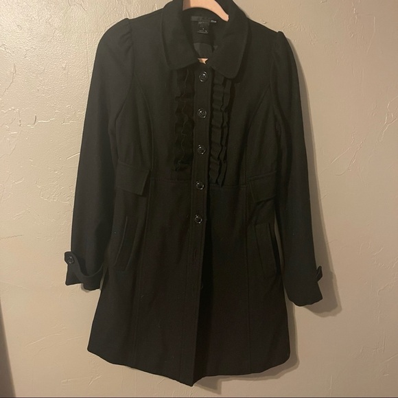 Ellison Wool Coat Ruffles Black Sz‎ Small - Picture 1 of 5